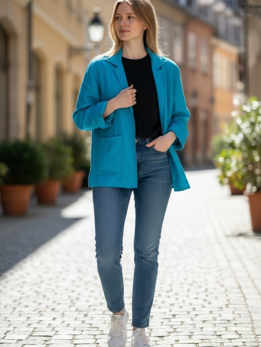 MarlaWynne Turquoise Open-Front Blazer